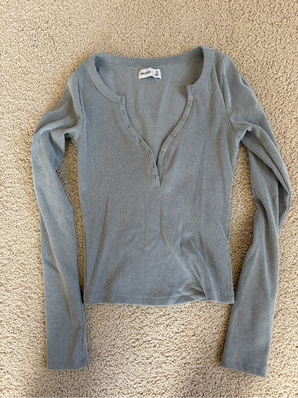 Hollister Ribbed Long Sleeve Henley in Dusty Blue-Gray